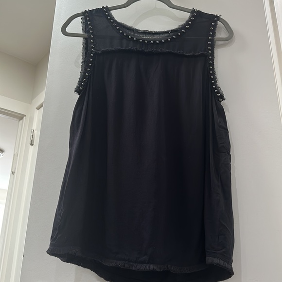 Maison scotch size 2 grommet detail and trimming black and sheer top - Picture 5 of 11